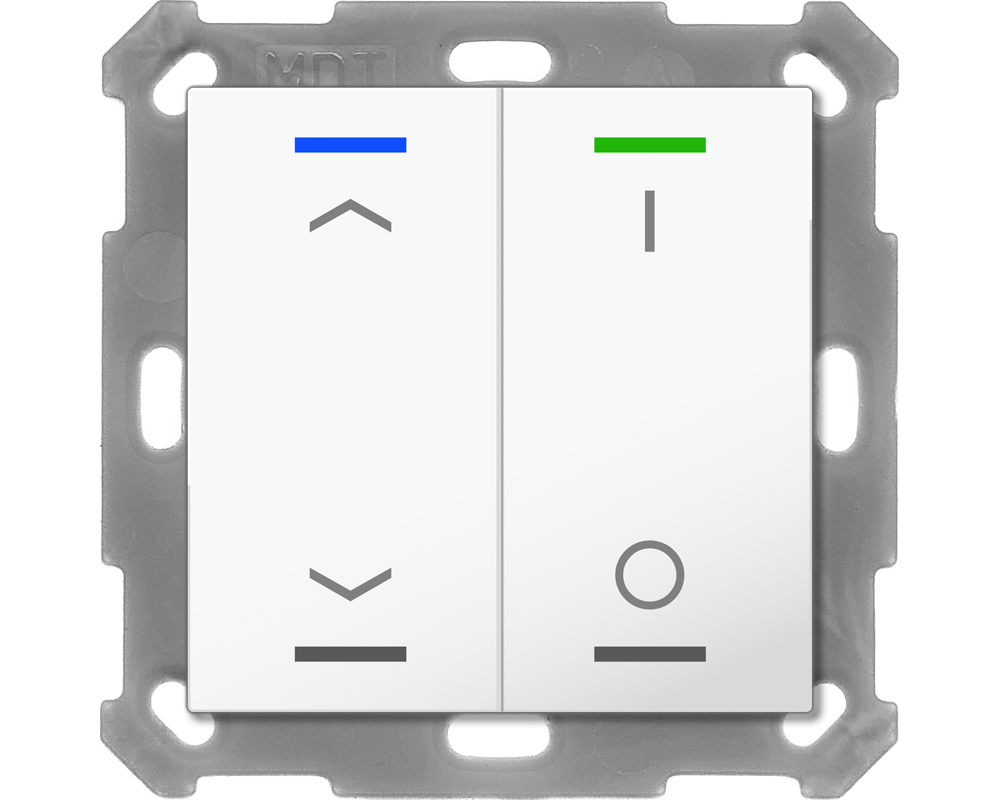 MDT KNX Taster Light 55 x 55 mm 2fach RGBW, mit Temp., reinweiß gl., Jal./Sch.   – BE-TAL55T2.C1