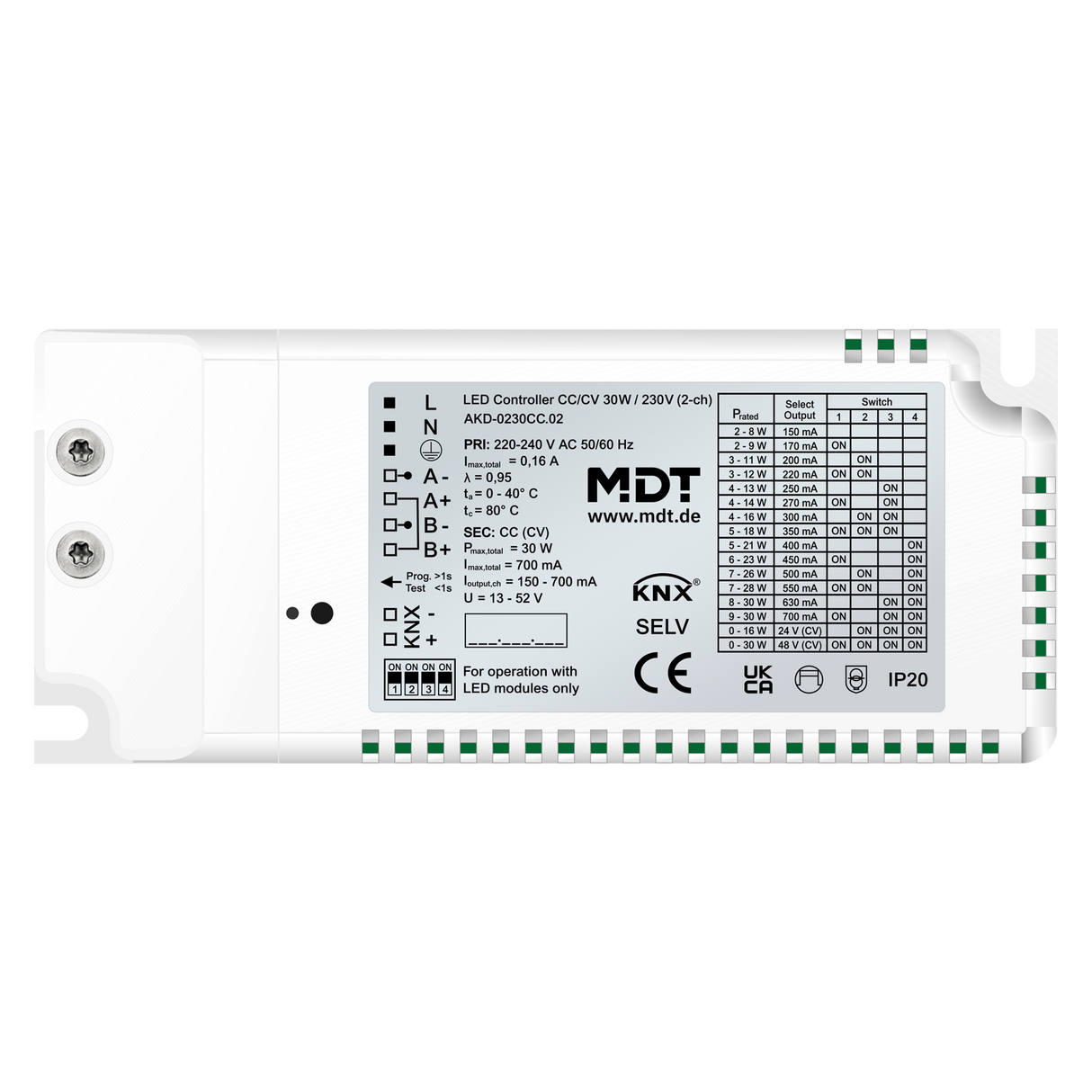 MDT KNX LED Controller CC/CV 30 W / 230 V 2-Kanal  – AKD-0230CC.02