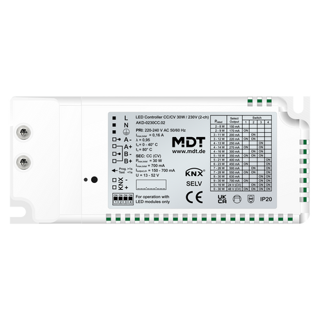 MDT KNX LED Controller CC/CV 30 W / 230 V 2-Kanal  – AKD-0230CC.02