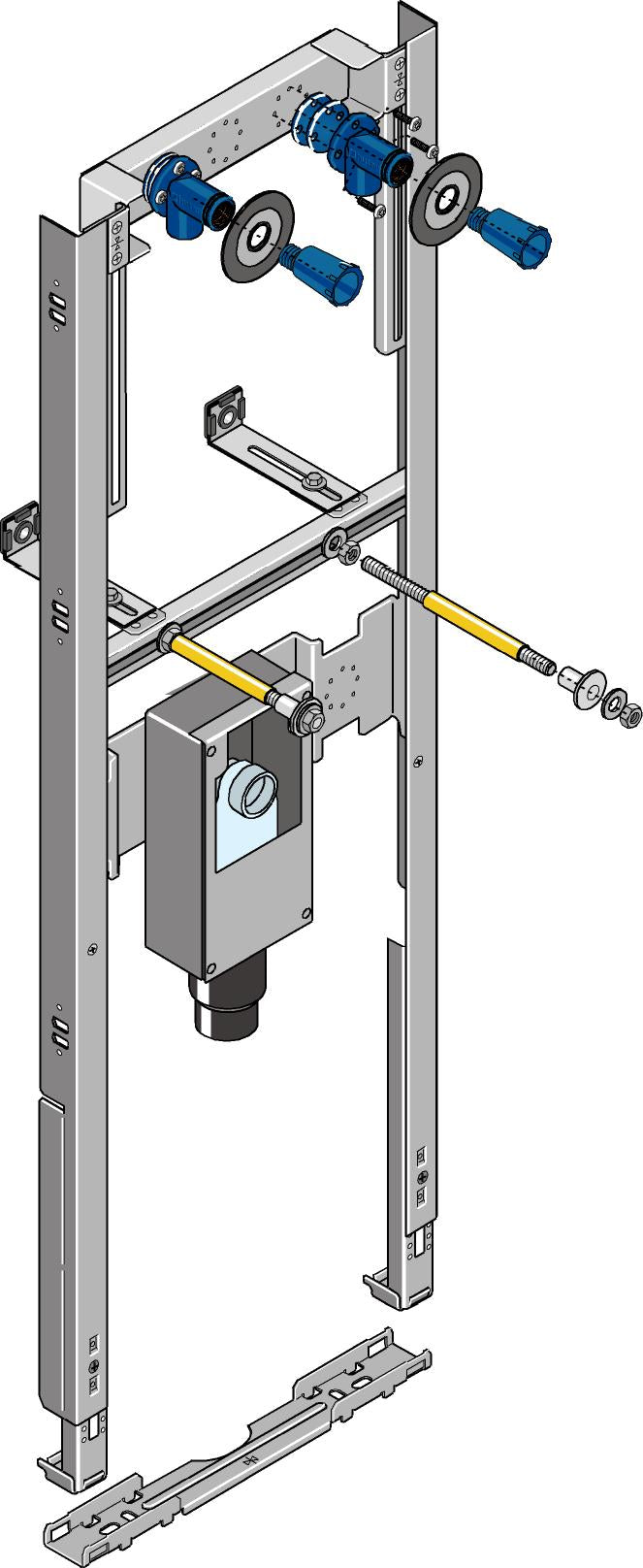 GEBERIT GE Huter Montageelement WT f UP-Siphon Einl- od WArm, Massiv/Trbau, Vor u Inw,   – HU-WT2030-M