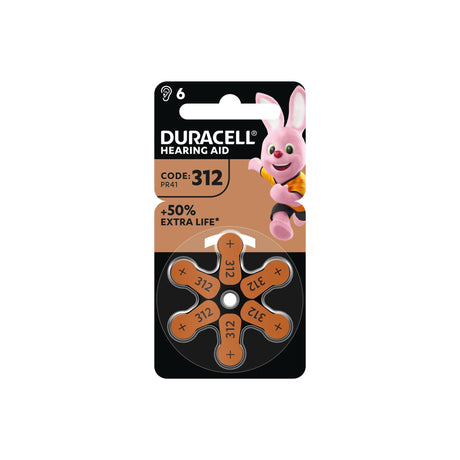DURACELL Hörgeräte Knopfbatterie 1.4V Größe 312, PR41, 6er Blister  – 1013606