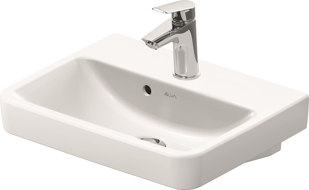 Alva Juna Handwaschbecken 45x35cm mit Hahnloch, Weiß - AQKEJUHWB45