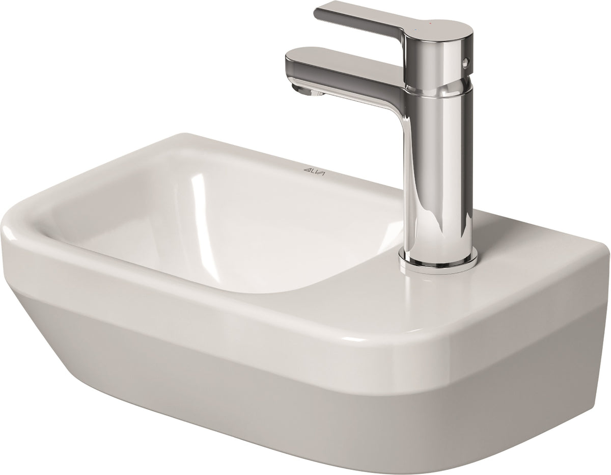 Alva Juna Handwaschbecken 36x22cm geringe Ausladung, mit Hahnloch, Weiß - AQKEJUHWB36GA