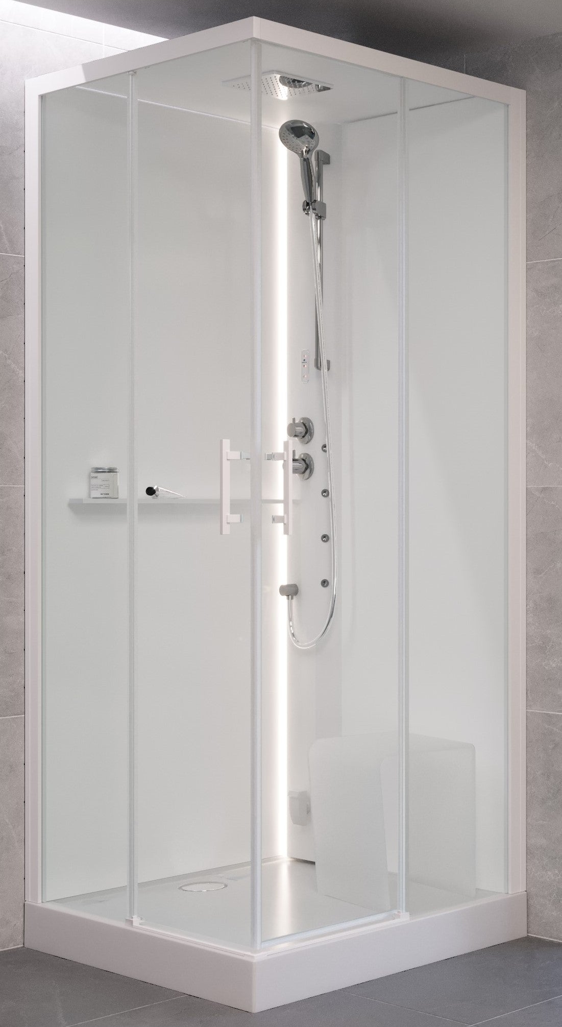 ALVA Spa 1.0 Dampfdusche mit Thermostat, 90x90 cm, Eckeinstieg, ESG Clean, Weiß