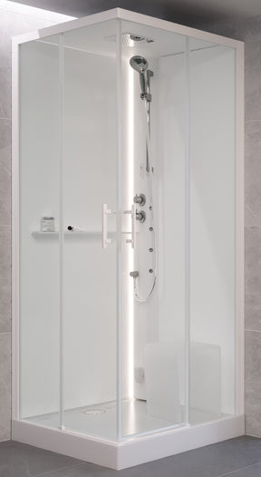 ALVA Spa 1.0 Dampfdusche mit Thermostat, 90x90 cm, Eckeinstieg, ESG Clean, Weiß