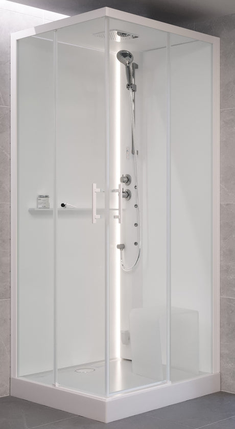 Alva Spa 1.0 Dampfdusche m.Thermostat 100x100cm, Eckeinstieg, ESG Clean, Weiß - AQDDSPE100W