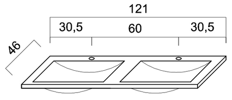 Alva Una Keramik-Doppel-WT 121x46cm, Weiß, für US6+7 - AQWTK6