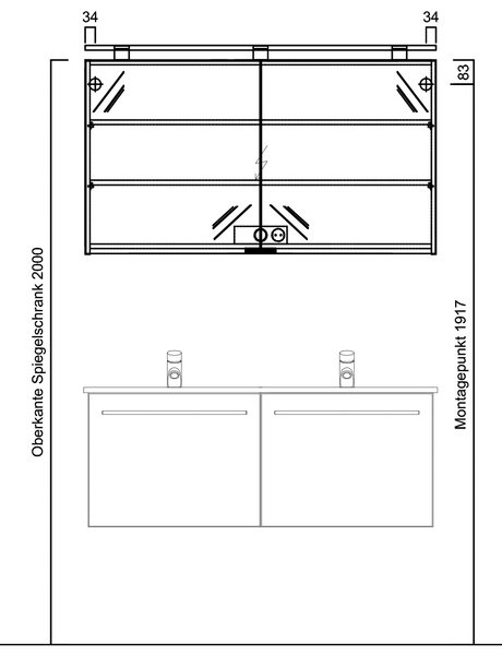 Alva Una Spiegelschrank 90x70x14,7cm, LED-Aufsatzleu., Weiß - AQSPS2W