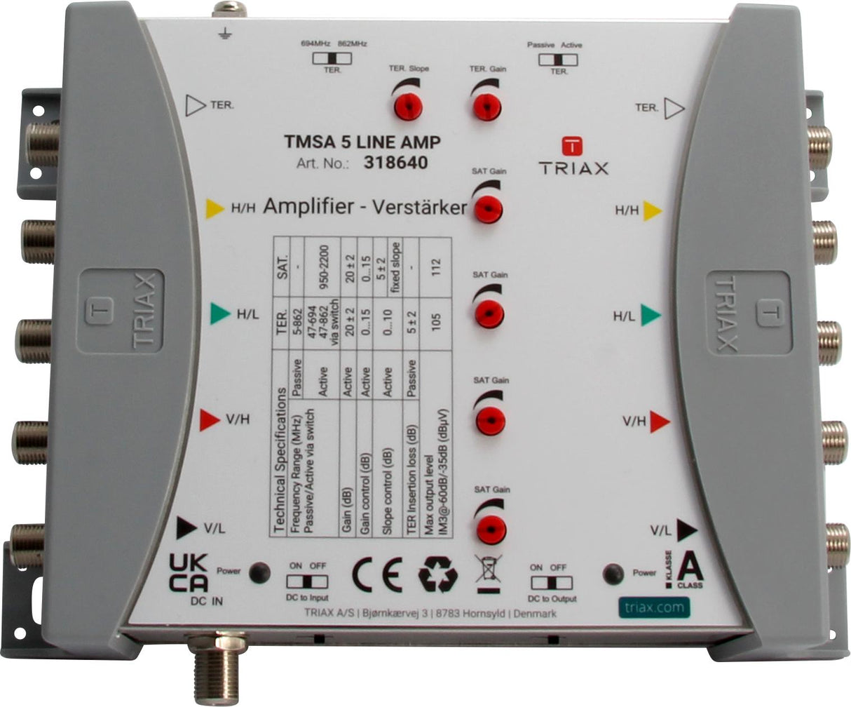 TRIAX Vor-/Nach-Verstärker für TMS/CKR 5x in, Verstärkung 5-20 dB regelbar, ohne NT  – 318640