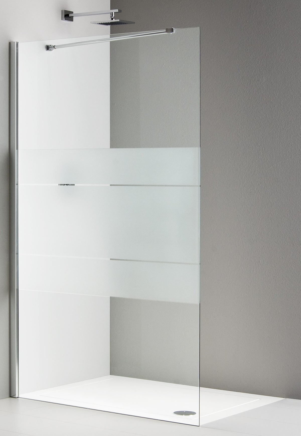Alva Amoa 1.0 Freistehende Seitenwand 117,5-120/200cm,Silber HGL,ESG Siebdr. - AQDUAMFSW120S1