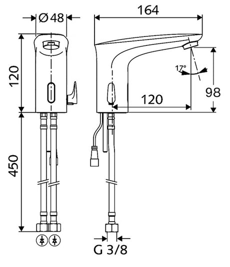 Alva Forta Waschtischarm. Chrom H: 12cm berührungslos, Mischw., 4x1,5 BatterieAA - AQARFOWTMB5