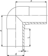Alva PE 100-Winkel langschenkelig 90mm 90 Gr.SDR 17 OEVGW-gepr.Gas - PEL1017W9090
