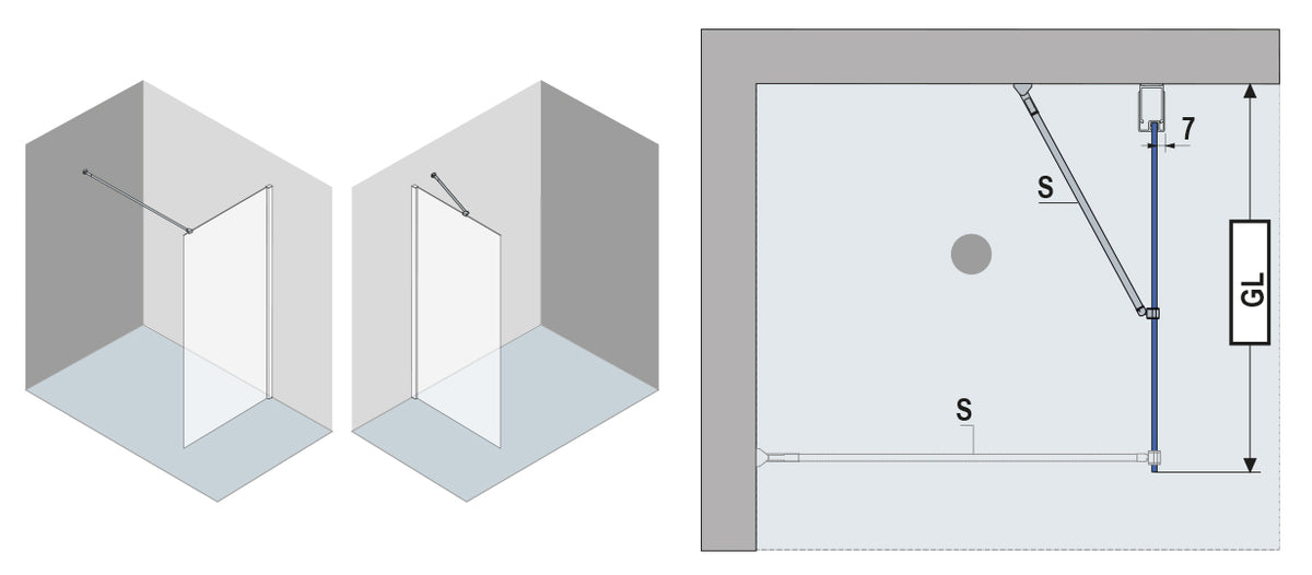 Alva Viva 1.0 Freistehende Seitenw. 87,8-90,3/200cm, Silber Matt, ESG - AQDUVIFSW90M1