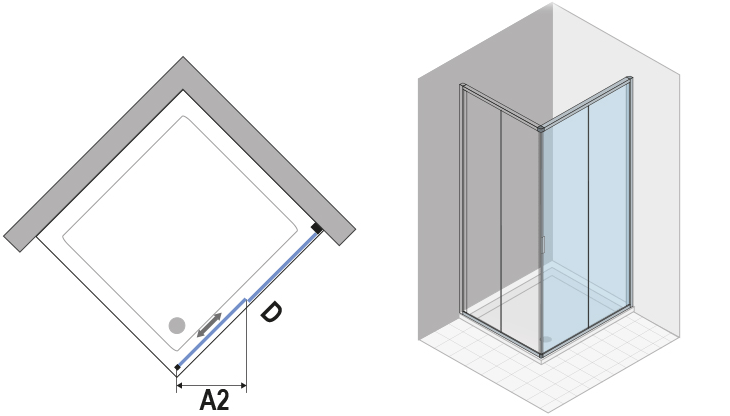 Alva Dura Eckeinstiegshälfte rechts 72,2-75,2/195cm, Silber Matt, Glas ESG - AQDUDUEH75RM
