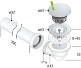 Alva Varia Set Ablaufvent. 5/4" Clic. f. AQARVARSS1,m.Anschluß-Bogen + Rohr,Chrom - AQARVARSS1S1