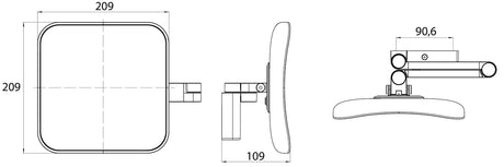Alva Varia Kosmetikspiegel 5-fach LED-Beleuch.,eckig 20,9cm, Gelenk.,Chrom - AQBMVAKSPB5