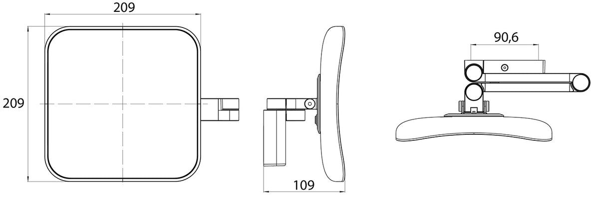 Alva Varia Kosmetikspiegel 5-fach LED-Beleuch.,eckig 20,9cm, Gelenk.,Chrom - AQBMVAKSPB5