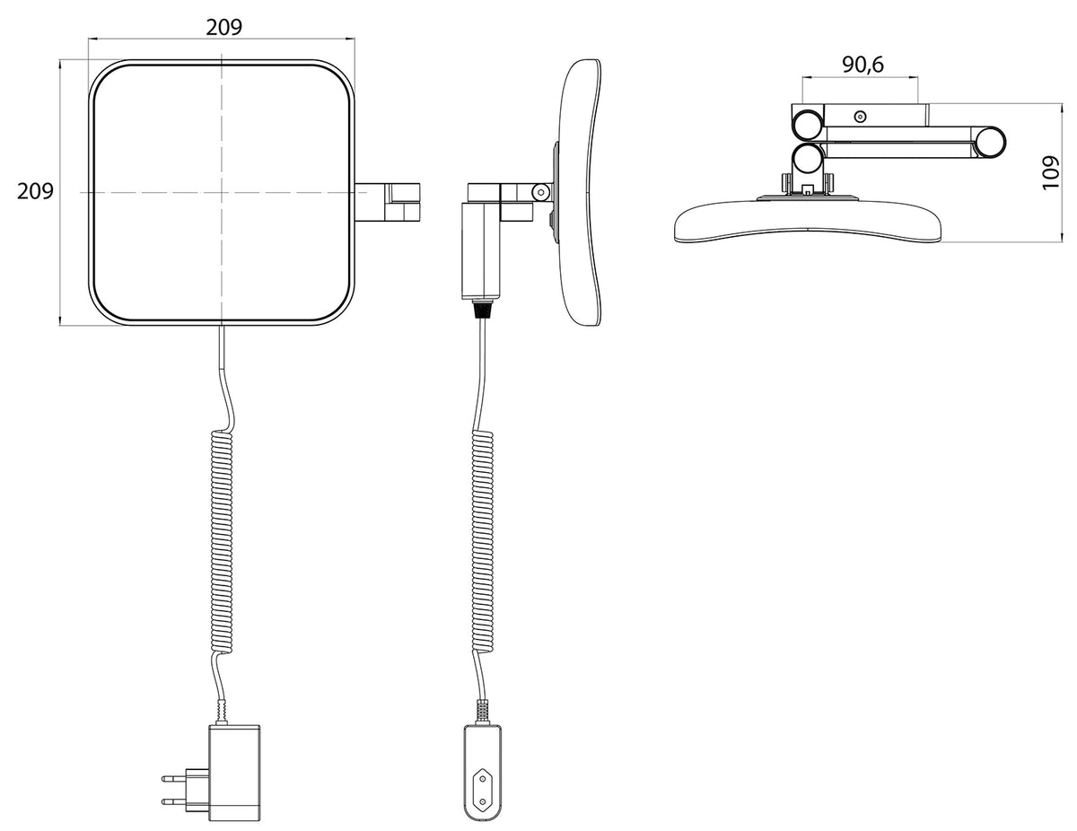 Alva Varia Kosmetikspiegel 5-fach LED-Be.,eckig 20,9cm,Gelenk.,Kabel,Chrom - AQBMVAKSPB6