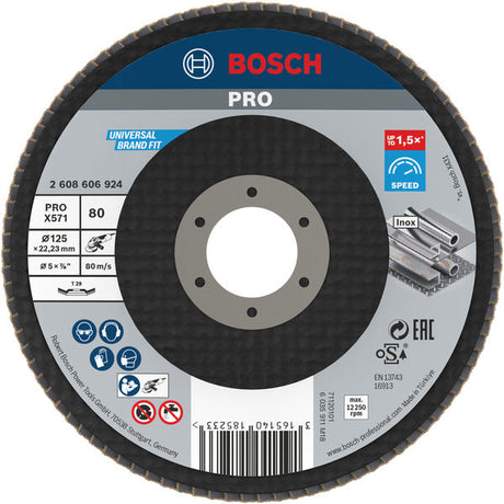 BOSCH POWER TOOLS PRO X571 Fächerschleifscheibe, 125 mm, G 80, gewinkelt, Glaserfaser  – 2 608 606 924
