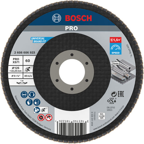 BOSCH POWER TOOLS PRO X571 Fächerschleifscheibe, 125 mm, G 60, gewinkelt, Glasfaser  – 2 608 606 923