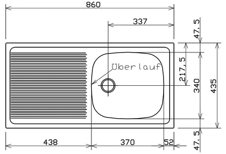 Alva Einbauspuele mit Ventil 860x435mm Cr-Ni 18/10 - ACEBTN