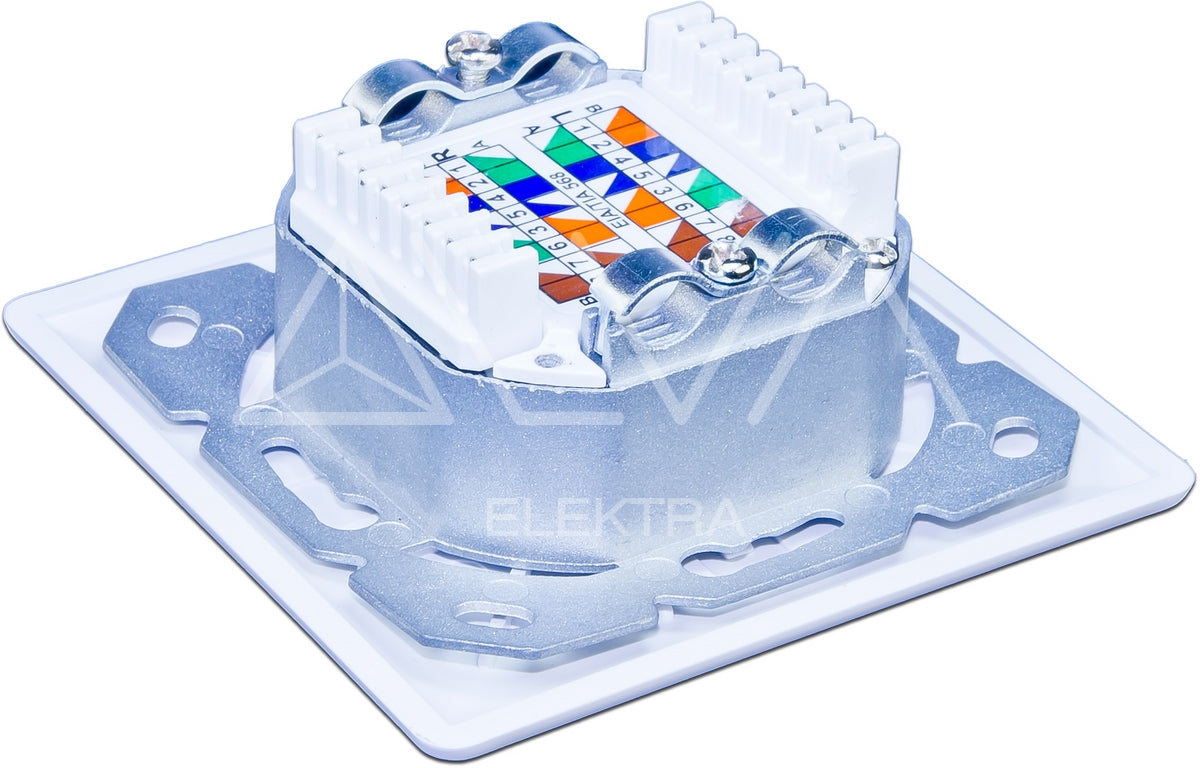 Alva KAT.6A Unterputzdose komplett 2xRJ45 Schrägauslass geschirmt, RAL9010, LSA+ - DD-KAT6A-2-UP-9010