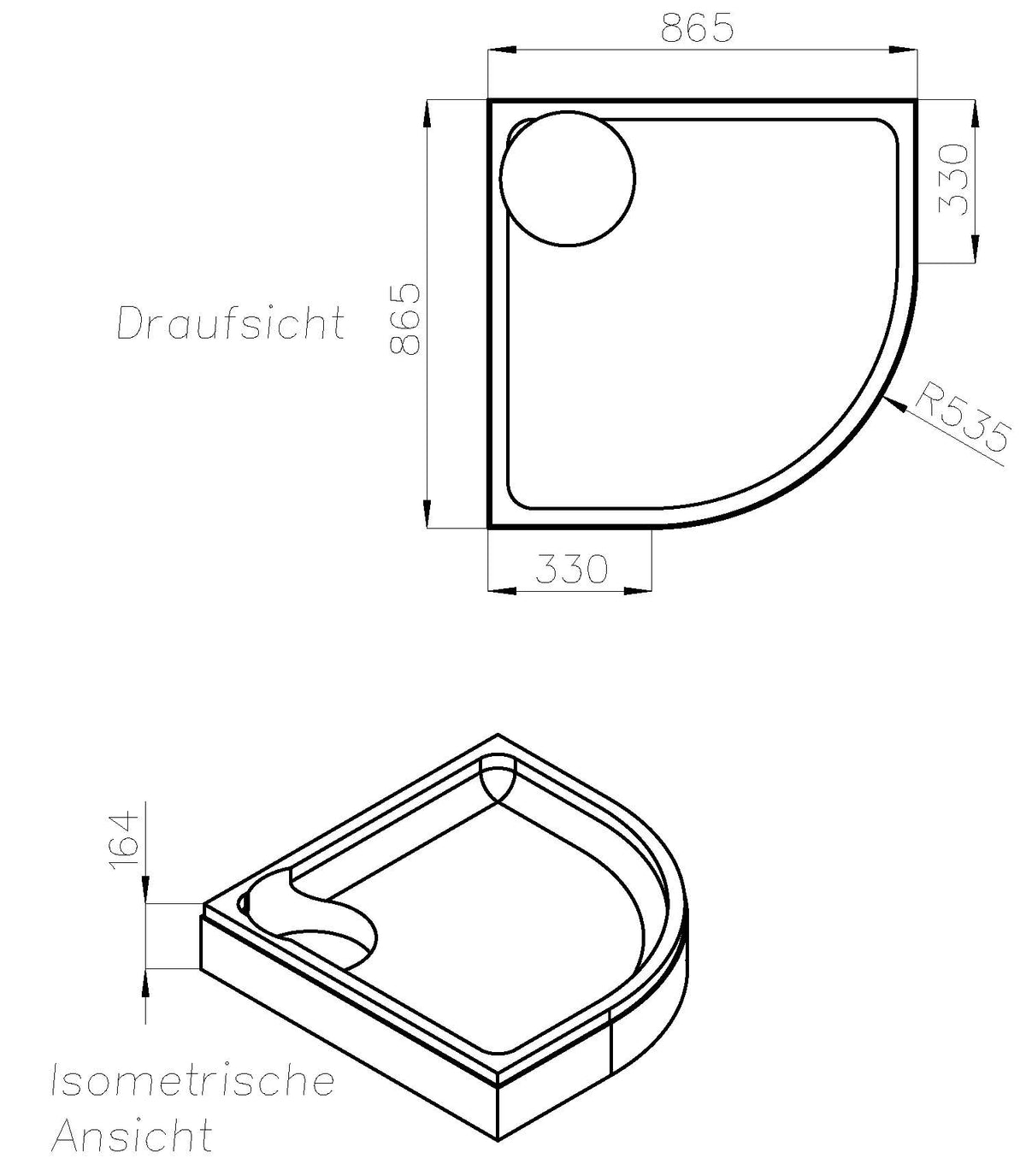 Alva Una Träger für Rundbrausetasse AQRBT90F, 90x90x6,5cm, R55 - AQTRRBT90F1