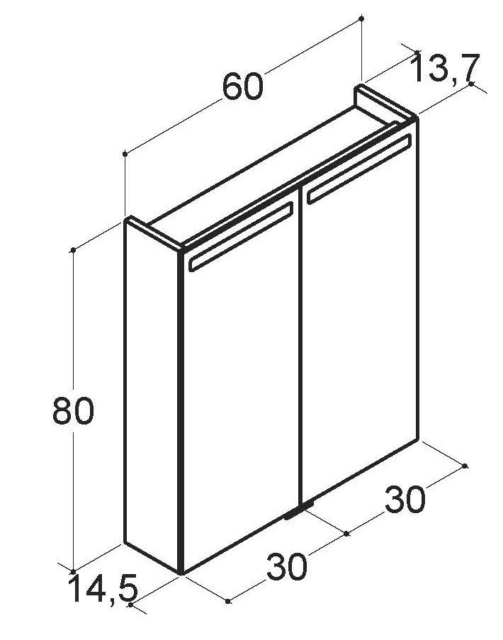 Alva Juna Spiegelschrank, Korpus verspiegelt, 60x80x14,5cm, LED-Beleucht. - AQBMJUSPS1.2