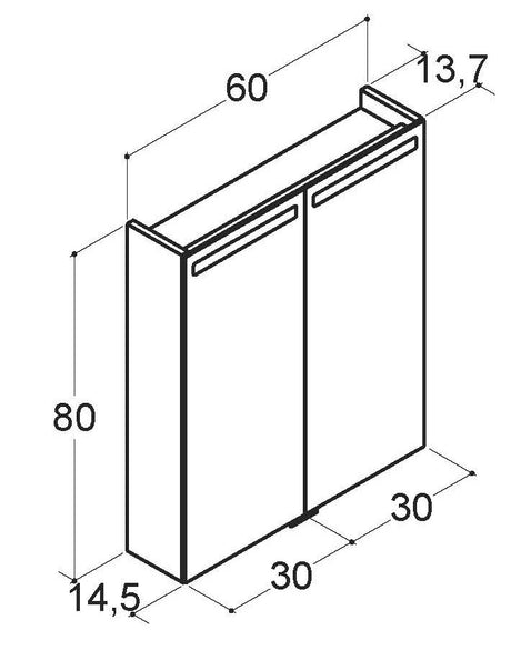 Alva Juna Spiegelschrank, Korpus verspiegelt, 60x80x14,5cm, LED-Beleucht. - AQBMJUSPS1.2