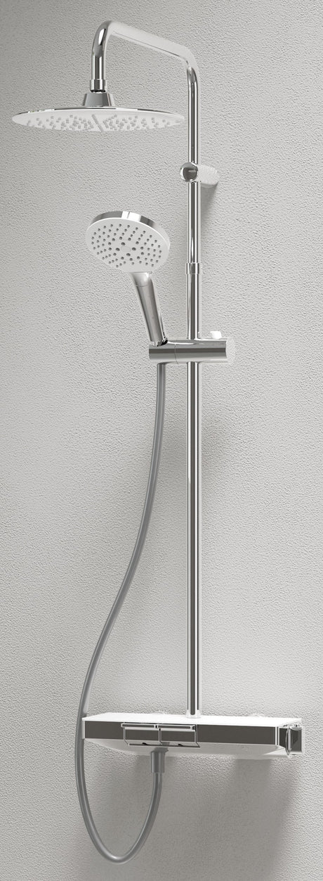 Alva Spa Duschsystem 120cm Thermostat, Chrom, Ablagefläche Weiß - AQARSPDST10