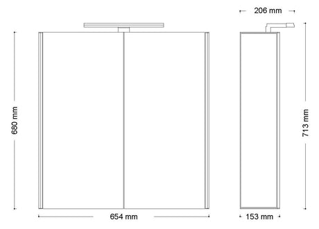 Alva Varia Aluminiumspiegelschrank 65,4x71,3x15,3cm, LED-Aufsatzleu., vers. - AQBMVASPS10