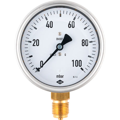 JAKO Kapselfedermanom.Fig 2629 100 mm Dm. 0-160 mbar Anschl.unten   – 2000053000