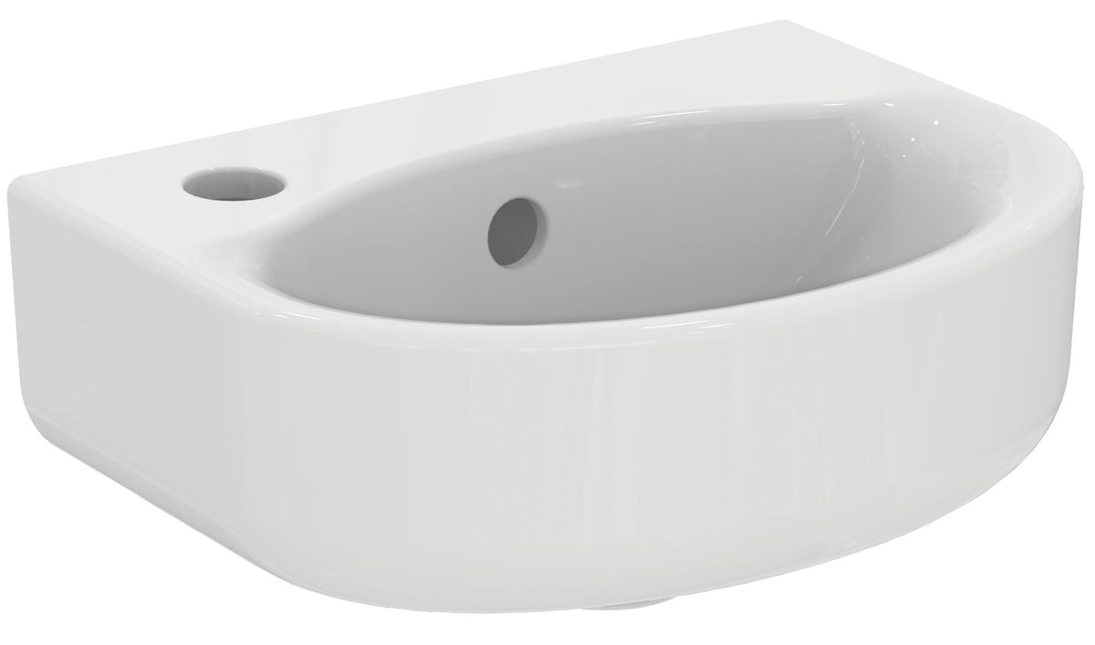 Alva Bela Handwaschbecken 35x26cm mit Hahnloch links, Weiß - AQKEBEHWB35GAL