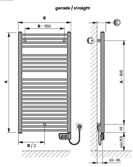Alva Una 2.0 Badheizkörper gerade chrom rein elektrisch, 175x60cm, 750W - AQBHK175ELC.2