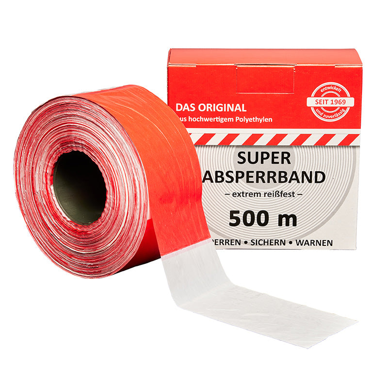 ALVA Absperrband Standart 500m 35 µm, beidseitig weiß-rot schraffiert