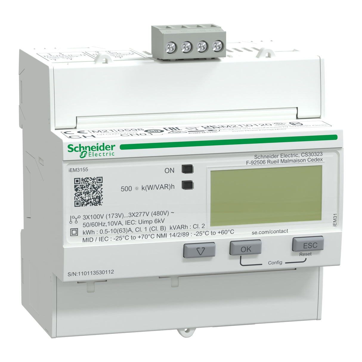 SCHNEIDER ELECTRIC Energiezähler iEM3155, 3-phasig, 63A, er weiterte Messfunktion, Modbus, 1E/1A, MI  – A9MEM3155