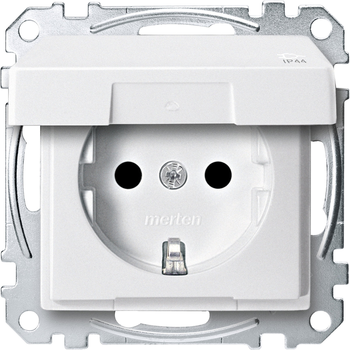 MERTEN SCHUKO-Steckdose mit Klappdeckel, IP44, BRS, Steckklemmen, polarweiß, System M  – MEG2314-0419