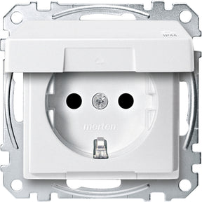 MERTEN SCHUKO-Steckdose mit Klappdeckel, IP44, BRS, Steckklemmen, polarweiß, System M  – MEG2314-0419