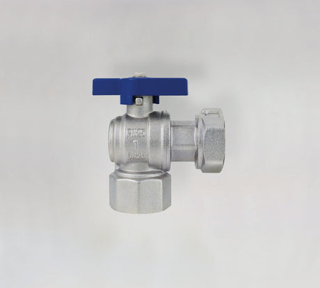 Alva FBH Verteiler Kugelhahn Eck kurz 1"IG x 1" ÜWM, blau - ALFBHVKH1EB
