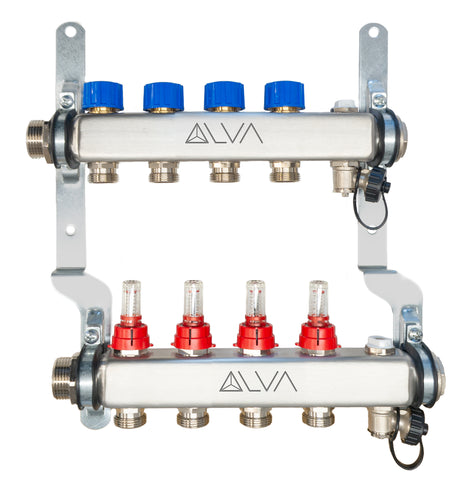 Alva FBH-Verteiler Edelst. VA-Fbif 1"AG 8 Kreise, flachd. 0-2,5 l/min, L:540 mm - ALFBHVVA8