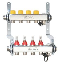 ALVA FBH-Verteiler Edelst. DYNA-if 1"AG 7 Kreise, flachd. 0-5 l/min, L:490 mm