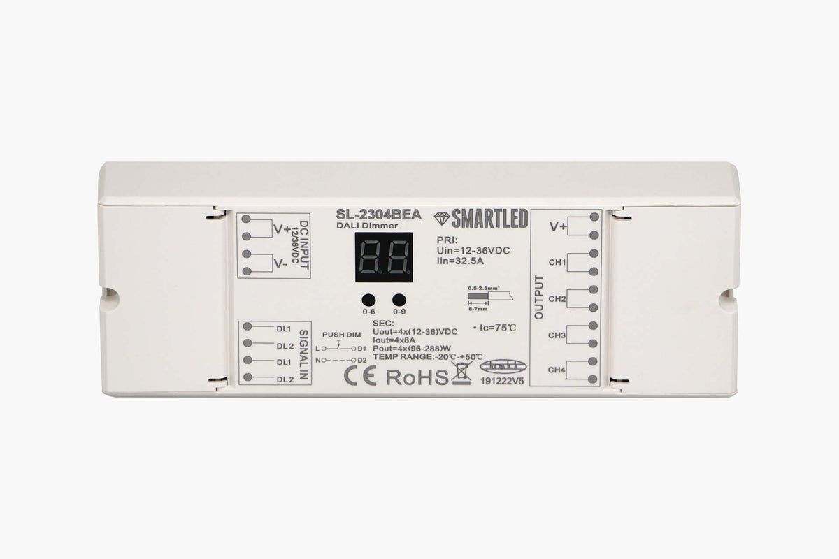 SMARTLED Dali Dimmer 4 x 8A Push Dim 230VAC, 1-4 Adressen, DALI DT-6   – SL-2304BEA
