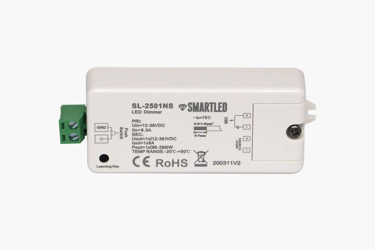 SMARTLED LED Dimmer Steuerung 1x8 A per PUSH DIM oder Funk-Fernbedienung   – SL-2501NS