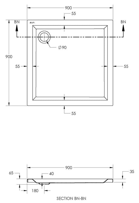 Alva Una 1.0 Acryl Brausetasse 90x90x6,5cm, Weiß ohne Füße - AQBT90F1