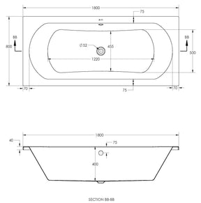 Alva Una 1.0 Acryl Wanne Duo 180x80cm, Weiß ohne Füße - AQDUO180.1