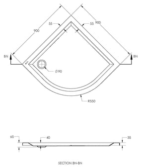 Alva Una 1.0 Acryl Rundbrausetasse 90x90x6,5cm, R55, Weiß ohne Füße - AQRBT90F1