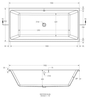 Alva Idea 1.0 Acryl Wanne Duo 190x90cm, Weiß ohne Füße - AQBWIDDUO190.1