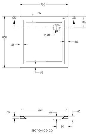 Alva Una 1.0 Acryl Brausetasse 80x75x6,5cm, Weiß ohne Füße - AQBT80.75F1