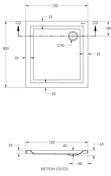 Alva Una 1.0 Acryl Brausetasse 80x75x6,5cm, Weiß ohne Füße - AQBT80.75F1