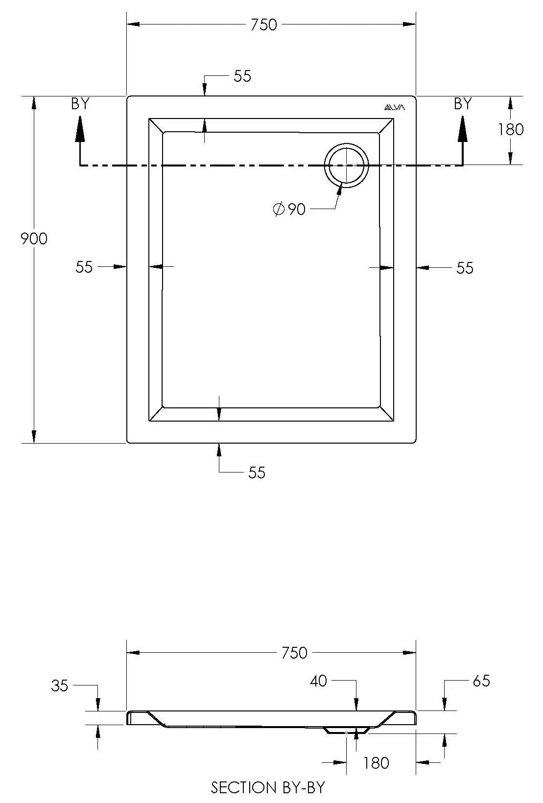 Alva Una 1.0 Acryl Brausetasse 90x75x6,5cm, Weiß ohne Füße - AQBT90.75F1